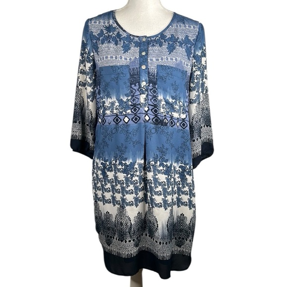 Anthropologie Fig & Flower Blue & White Floral Boho Casual Dress Size Medium - Picture 1 of 6